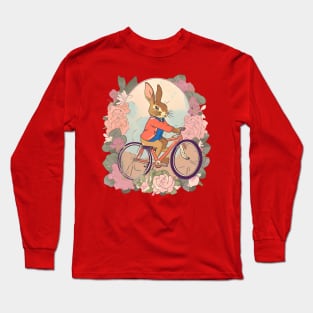 Cycling Enthusiast Cycler of Rabbit in Vintage Flowers Adventure Long Sleeve T-Shirt